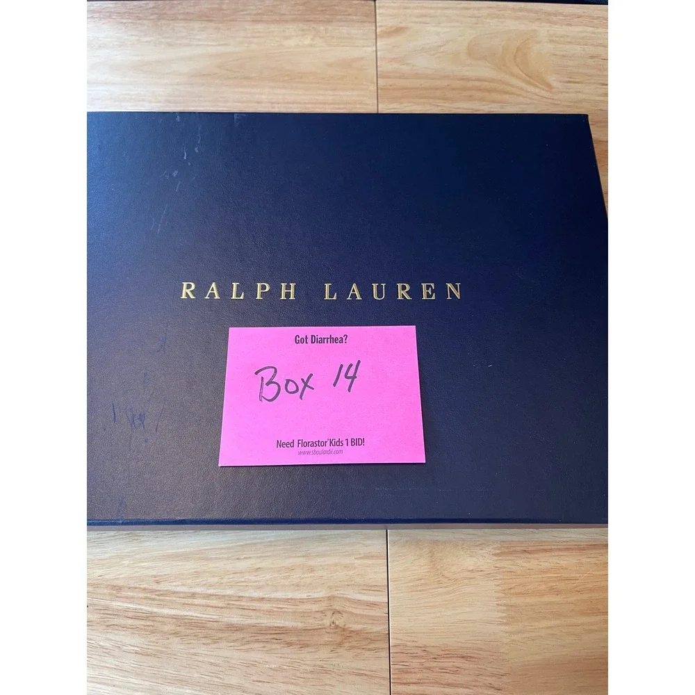 Ralph Lauren Navy Blue‎ Gold Logo Luxury Gift Box Storage 15.5x11.5x2 inch